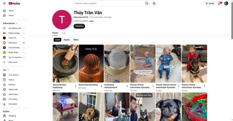 Thủy Trần Văn — YouTube channel screenshot