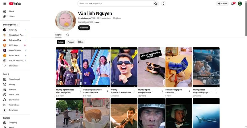 Văn linh Nguyen — YouTube channel screenshot