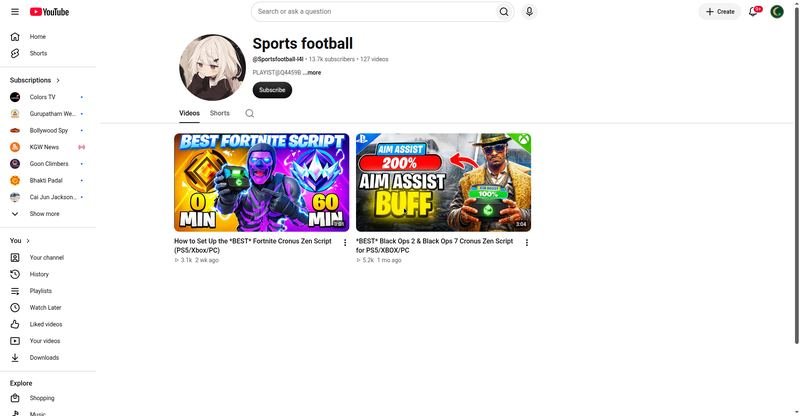 Sports football — YouTube channel screenshot