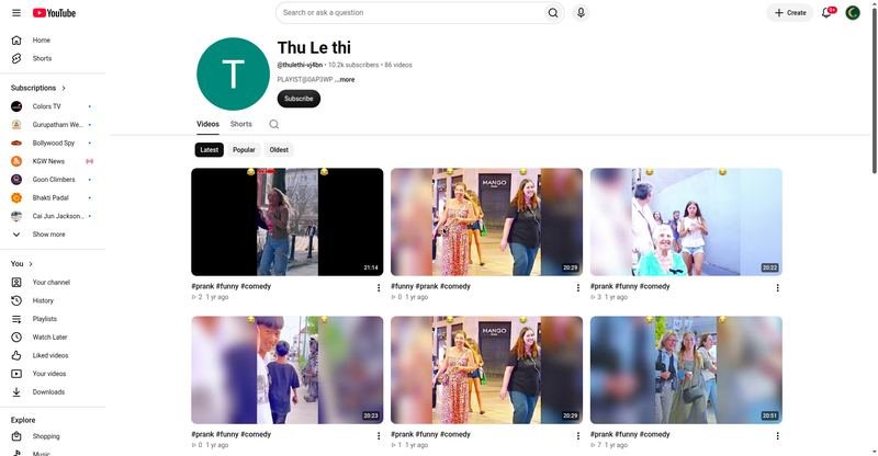 Thu Le thi — YouTube channel screenshot