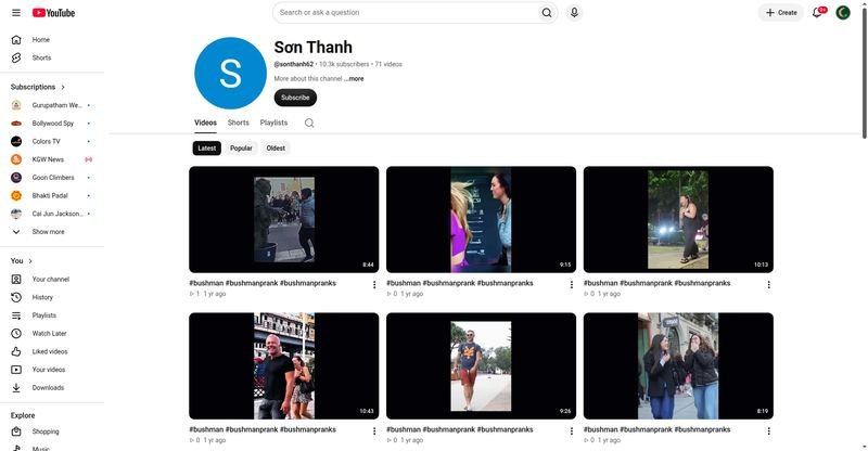 Sơn Thanh — YouTube channel screenshot
