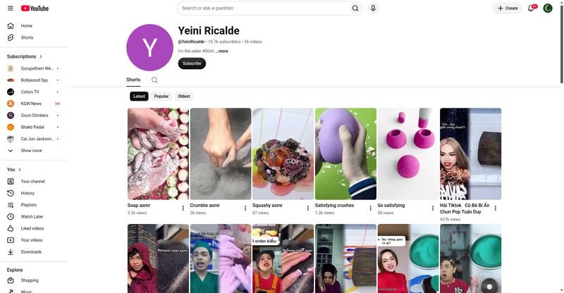 Yeini Ricalde — YouTube channel screenshot